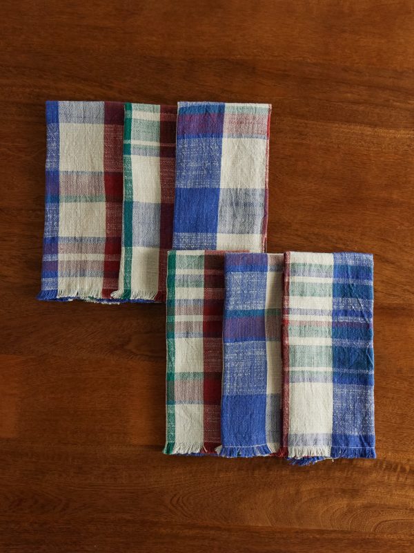 Marabar Set of Six Fringed Checked Cotton-Gauze Napkins Marabar Set of Six Fringed Checked Cotton-Gauze Napkins