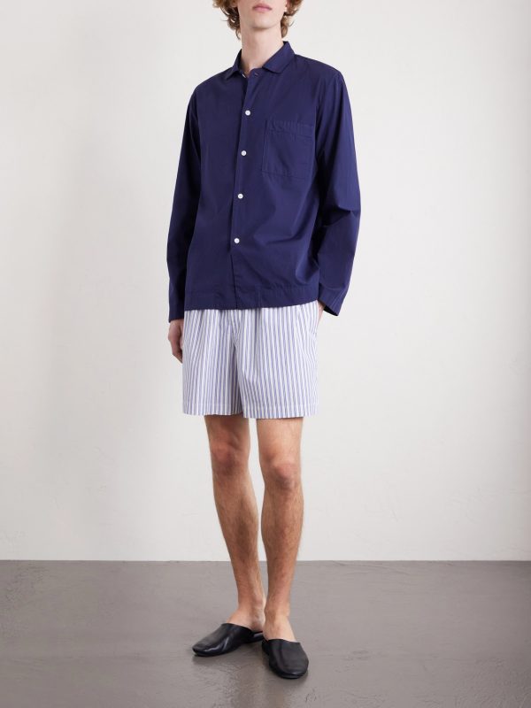 Straight-Leg Striped Organic Cotton-Poplin Shorts - OU Straight-Leg Striped Organic Cotton-Poplin Shorts - OU
