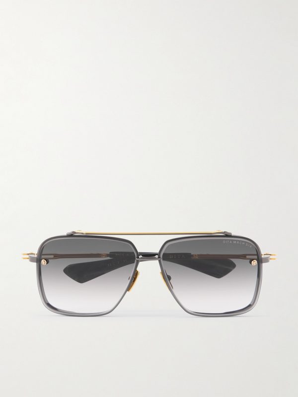 Mach-Six Aviator-Style Gold-Tone and Rhodium Sunglasses