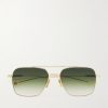 Aviator-Style Gold-Tone and Acetate Sunglasses
