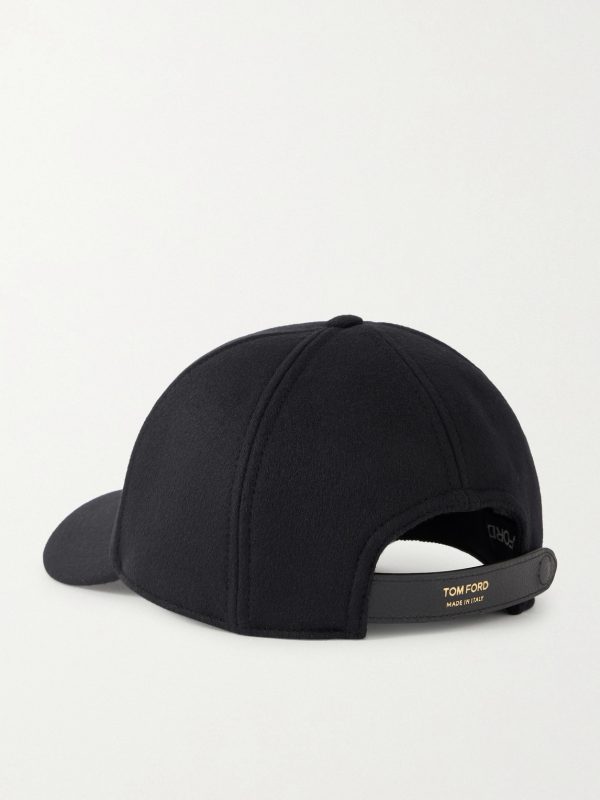Logo-Embroidered Leather-Trimmed Cashmere Baseball Cap - BK Logo-Embroidered Leather-Trimmed Cashmere Baseball Cap - BK