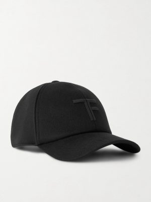 Logo-Embroidered Leather-Trimmed Cashmere Baseball Cap Logo-Embroidered Leather-Trimmed Cashmere Baseball Cap