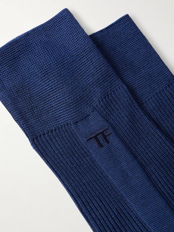 Logo-Embroidered Ribbed Silk Socks - CU