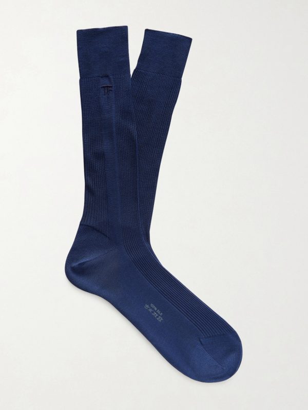 Logo-Embroidered Ribbed Silk Socks