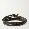 Woven Leather and Gold-Plated Wrap Bracelet - BK Woven Leather and Gold-Plated Wrap Bracelet - BK