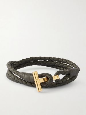Woven Leather and Gold-Plated Wrap Bracelet Woven Leather and Gold-Plated Wrap Bracelet