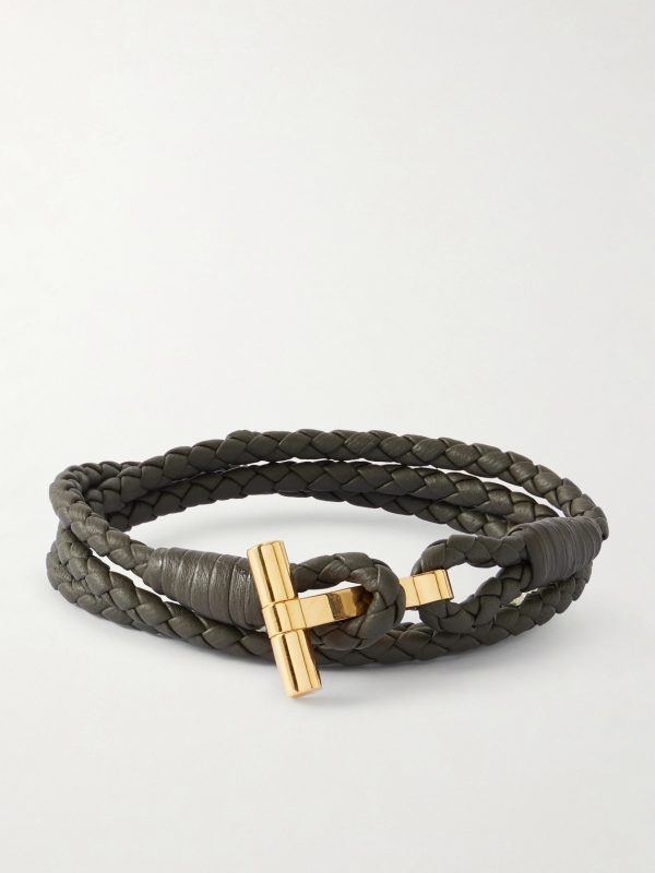 Woven Leather and Gold-Plated Wrap Bracelet Woven Leather and Gold-Plated Wrap Bracelet