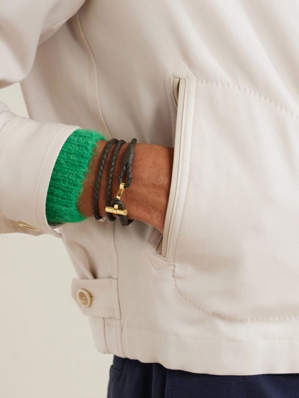 Woven Leather and Gold-Plated Wrap Bracelet - OU Woven Leather and Gold-Plated Wrap Bracelet - OU