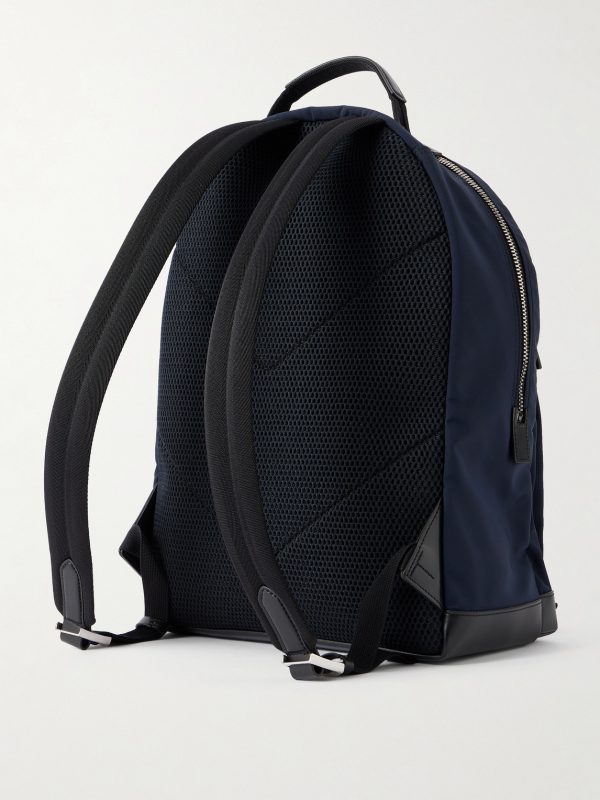 Leather-Trimmed Nylon Backpack - BK