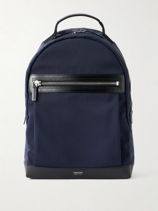Leather-Trimmed Nylon Backpack