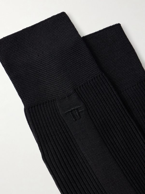 Logo-Embroidered Ribbed Silk Socks - CU