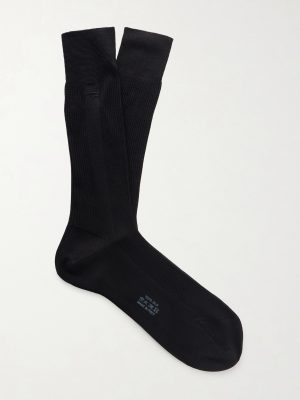 Logo-Embroidered Ribbed Silk Socks Logo-Embroidered Ribbed Silk Socks
