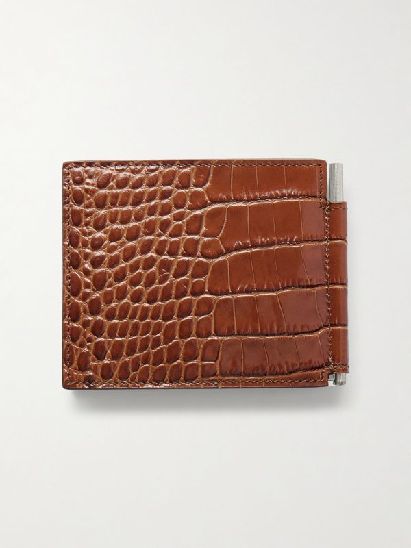 Croc-Effect Leather Billfold Wallet - BK Croc-Effect Leather Billfold Wallet - BK