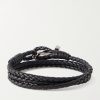 Woven Leather and Silver-Tone Wrap Bracelet - BK Woven Leather and Silver-Tone Wrap Bracelet - BK