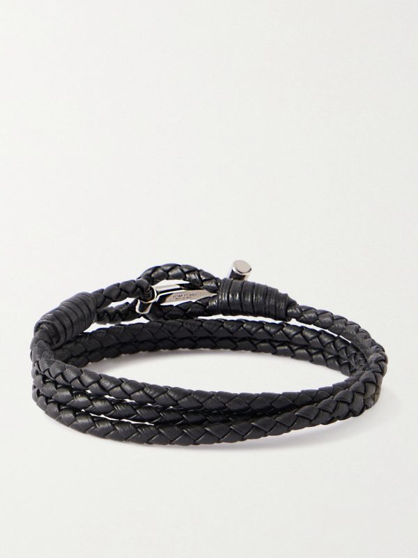 Woven Leather and Silver-Tone Wrap Bracelet - BK Woven Leather and Silver-Tone Wrap Bracelet - BK