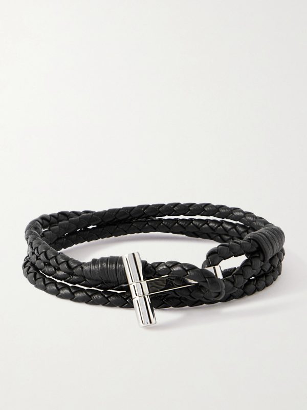 Woven Leather and Silver-Tone Wrap Bracelet Woven Leather and Silver-Tone Wrap Bracelet