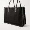 East-West Leather-Trimmed Cotton-Canvas Tote Bag - BK