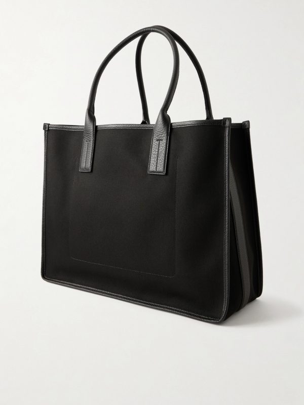 East-West Leather-Trimmed Cotton-Canvas Tote Bag - BK