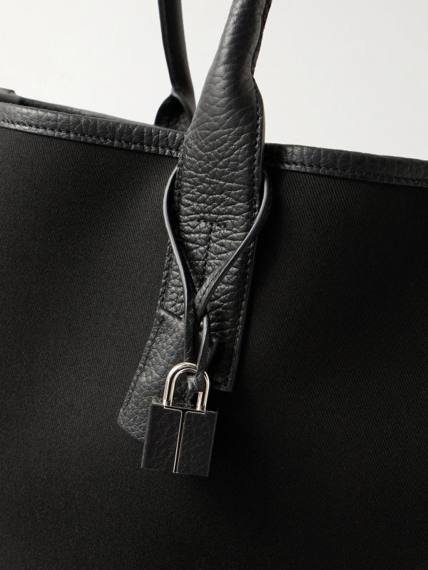 East-West Leather-Trimmed Cotton-Canvas Tote Bag - CU