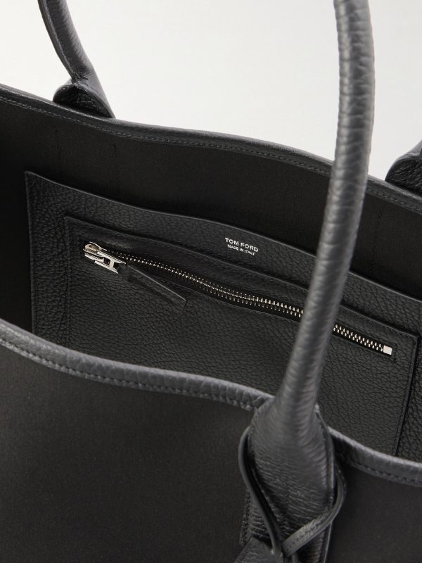 East-West Leather-Trimmed Cotton-Canvas Tote Bag - E1