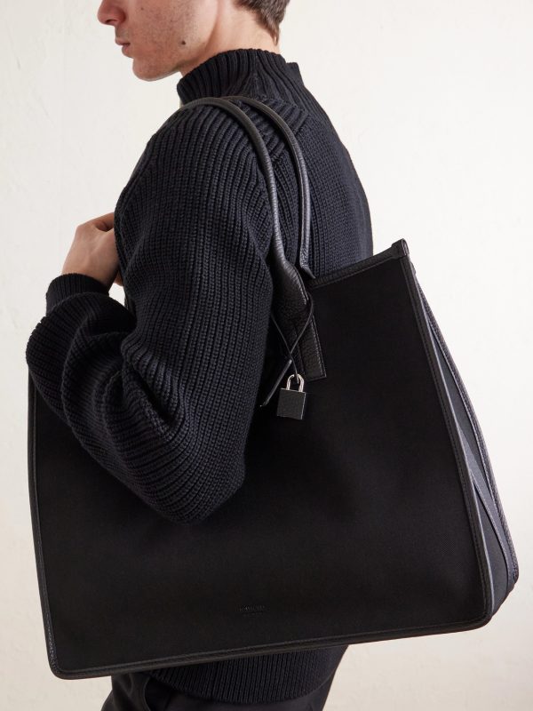 East-West Leather-Trimmed Cotton-Canvas Tote Bag - FR