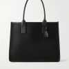 East-West Leather-Trimmed Cotton-Canvas Tote Bag