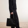 East-West Leather-Trimmed Cotton-Canvas Tote Bag - OU