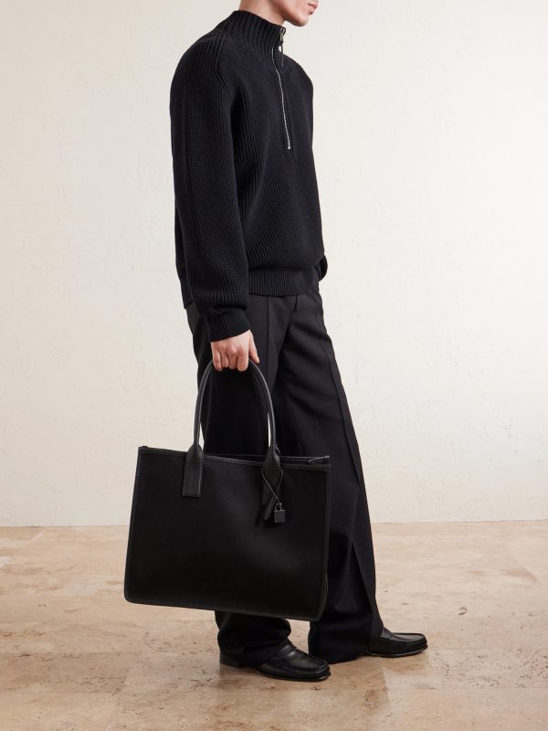 East-West Leather-Trimmed Cotton-Canvas Tote Bag - OU
