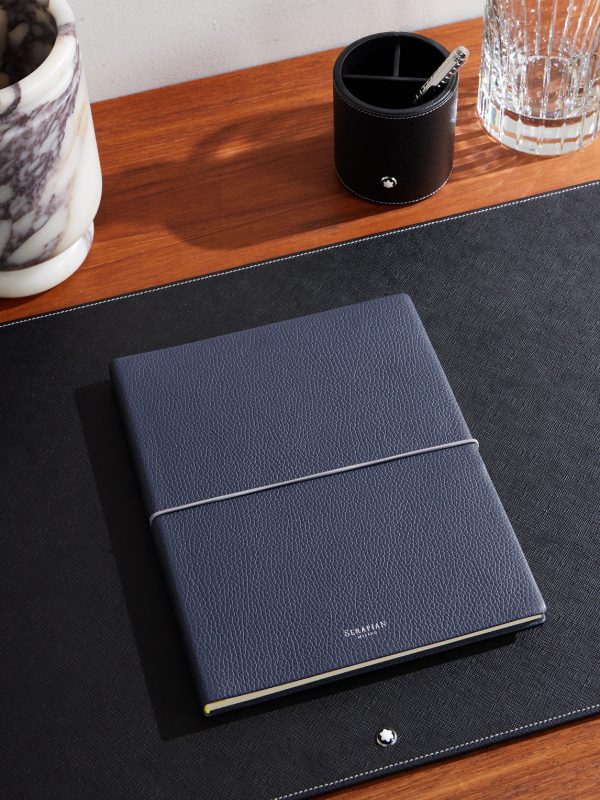 Large Logo-Print Full-Grain Cachemire Leather Notebook - OU Large Logo-Print Full-Grain Cachemire Leather Notebook - OU