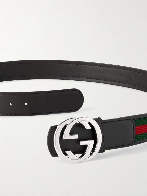 4cm Webbing-Trimmed Leather Belt - E1 4cm Webbing-Trimmed Leather Belt - E1