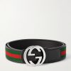 4cm Webbing-Trimmed Leather Belt 4cm Webbing-Trimmed Leather Belt