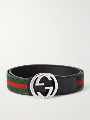 4cm Webbing-Trimmed Leather Belt