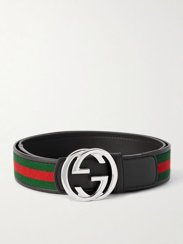 4cm Webbing-Trimmed Leather Belt 4cm Webbing-Trimmed Leather Belt
