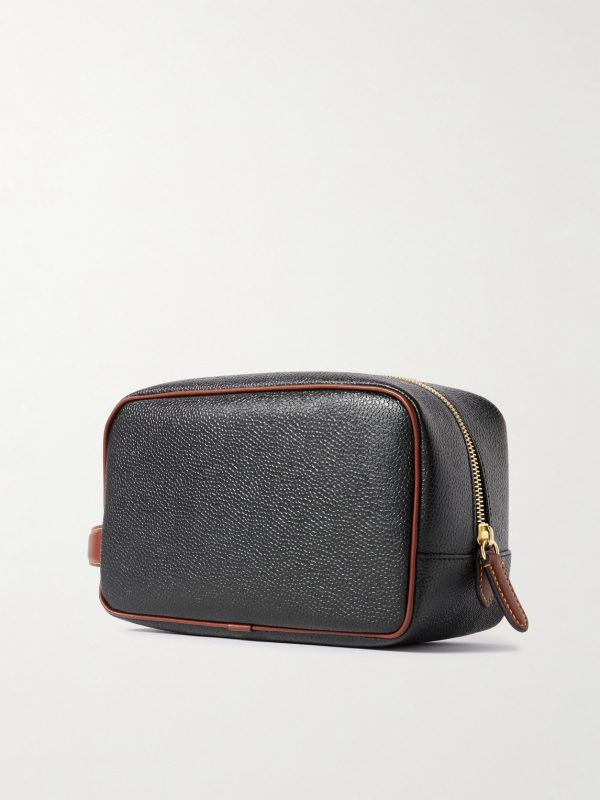 Leather-Trimmed BioVeg Scotchgrain Wash Bag - BK Leather-Trimmed BioVeg Scotchgrain Wash Bag - BK