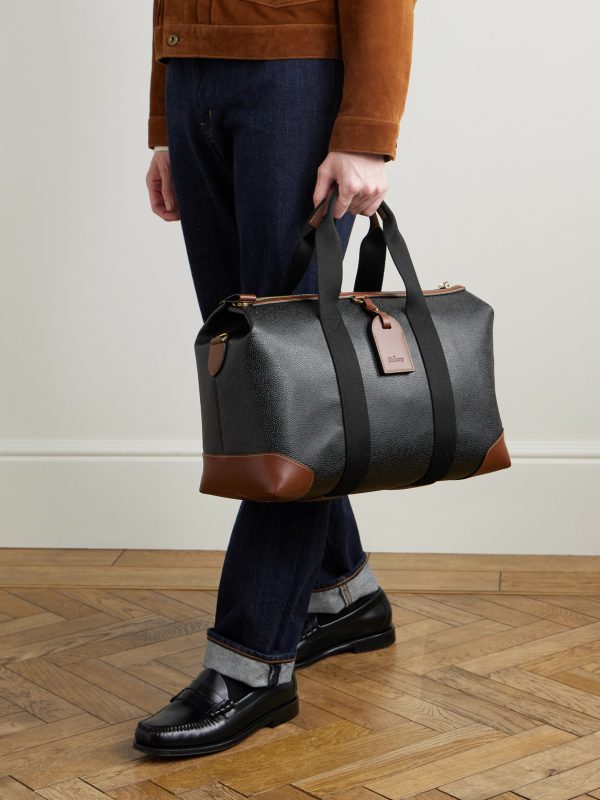 Heritage Day Clipper Small Leather-Trimmed Scotchgrain Weekend Bag - OU