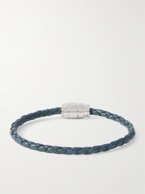 Meisterstück 3-Ring Stainless Steel and Woven Leather Bracelet - BK Meisterstück 3-Ring Stainless Steel and Woven Leather Bracelet - BK
