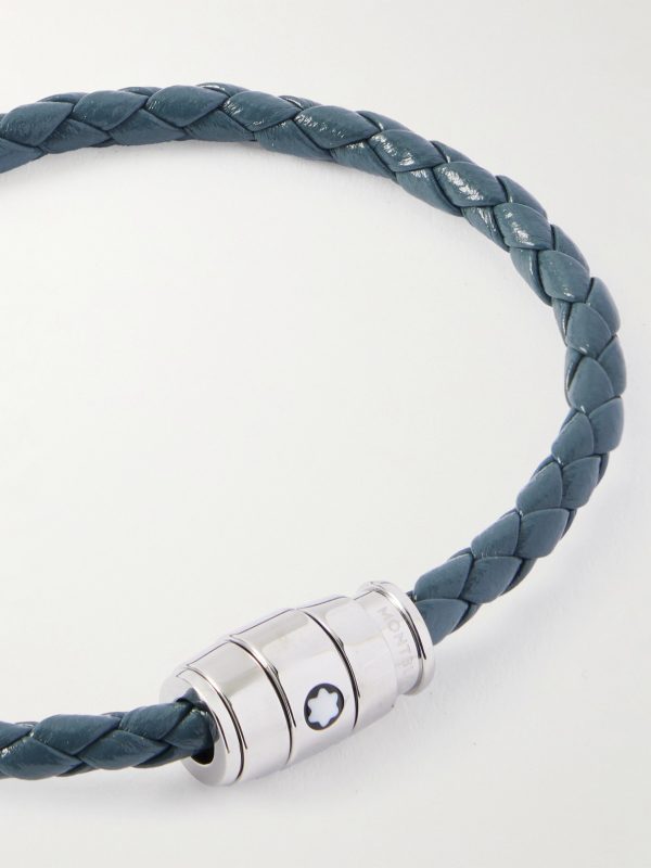 Meisterstück 3-Ring Stainless Steel and Woven Leather Bracelet - CU Meisterstück 3-Ring Stainless Steel and Woven Leather Bracelet - CU