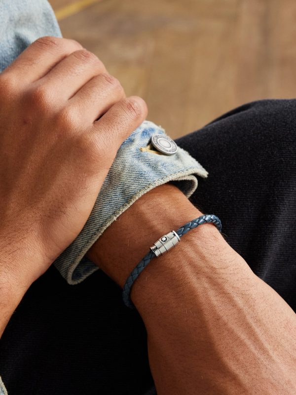 Meisterstück 3-Ring Stainless Steel and Woven Leather Bracelet - FR Meisterstück 3-Ring Stainless Steel and Woven Leather Bracelet - FR