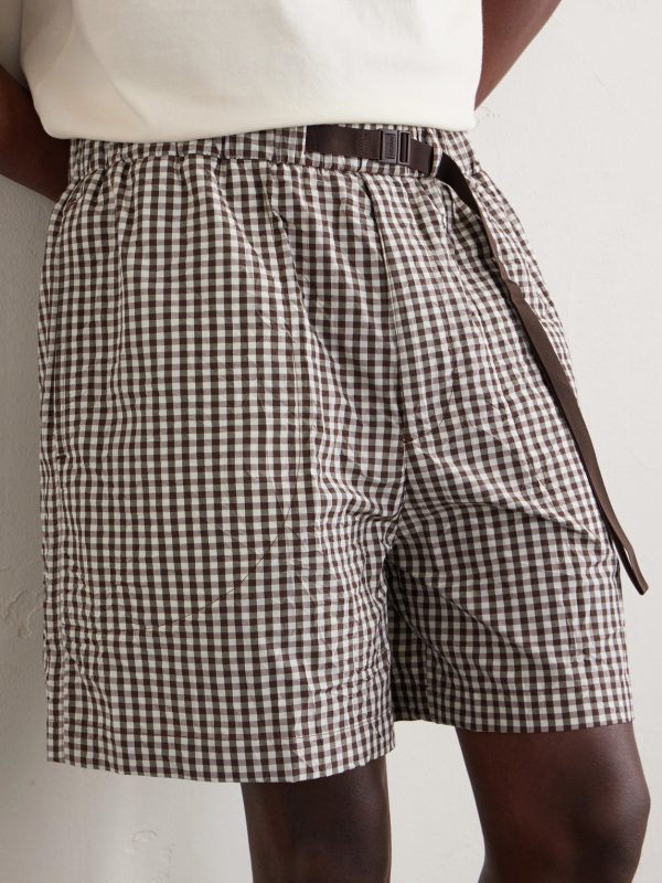 Straight-Leg Belted Checked Cotton-Blend Shorts - CU Straight-Leg Belted Checked Cotton-Blend Shorts - CU