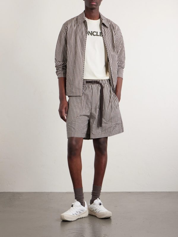 Straight-Leg Belted Checked Cotton-Blend Shorts - OU Straight-Leg Belted Checked Cotton-Blend Shorts - OU