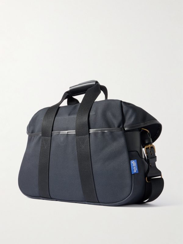 Musette Business Leather and Webbing-Trimmed Canvas Weekend Bag - BK Musette Business Leather and Webbing-Trimmed Canvas Weekend Bag - BK