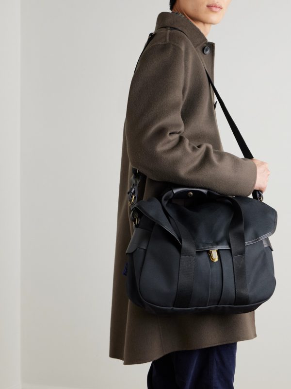 Musette Business Leather and Webbing-Trimmed Canvas Weekend Bag - OU Musette Business Leather and Webbing-Trimmed Canvas Weekend Bag - OU