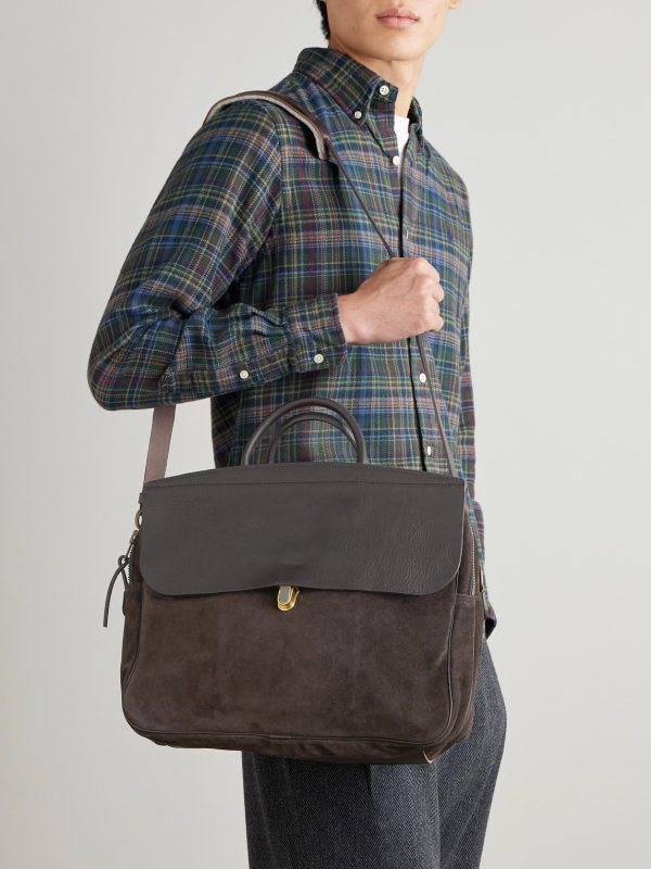 Zeppo Duo Full-Grain Leather-Trimmed Suede Briefcase - E2 Zeppo Duo Full-Grain Leather-Trimmed Suede Briefcase - E2