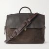 Zeppo Duo Full-Grain Leather-Trimmed Suede Briefcase Zeppo Duo Full-Grain Leather-Trimmed Suede Briefcase