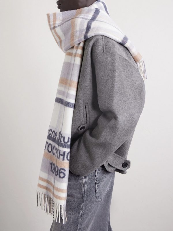 1996 Fringed Checked Wool Scarf - FR