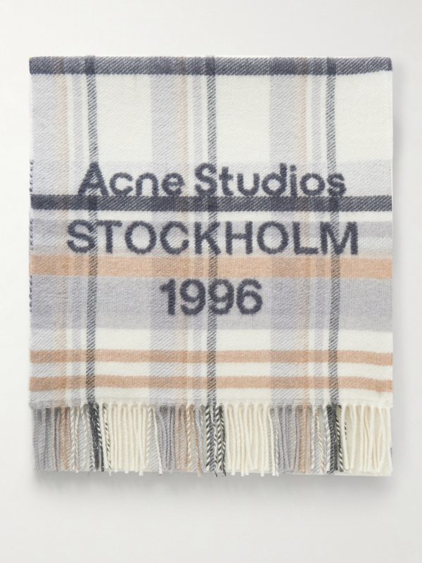 1996 Fringed Checked Wool Scarf