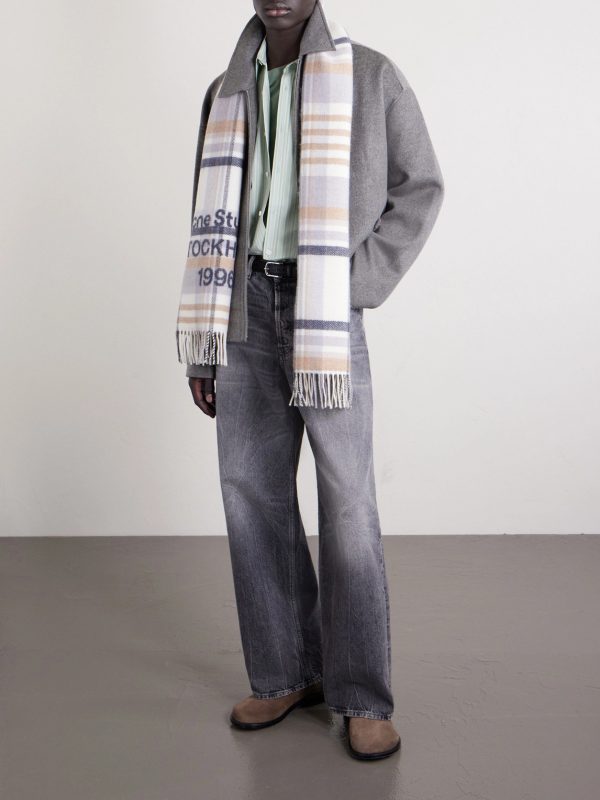 1996 Fringed Checked Wool Scarf - OU