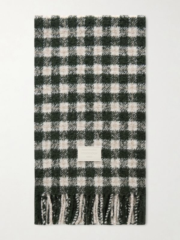 Fringed Logo-Appliquéd Leather-Trimmed Knitted Scarf