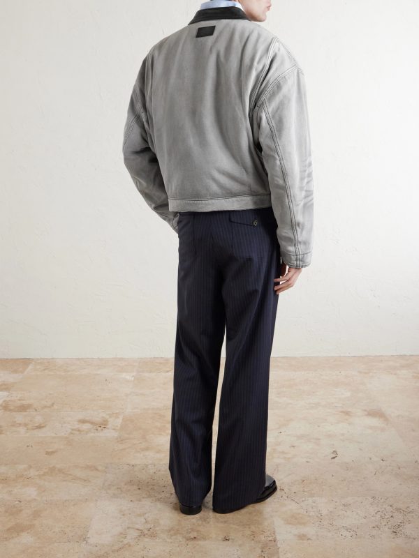 Cotton Leather-Trimmed Jacket - BK Cotton Leather-Trimmed Jacket - BK