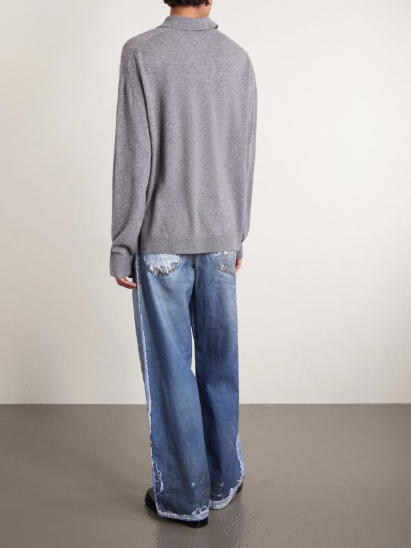 Oversized Logo-Embroidered Wool and Yak-Blend Polo Sweater - BK Oversized Logo-Embroidered Wool and Yak-Blend Polo Sweater - BK